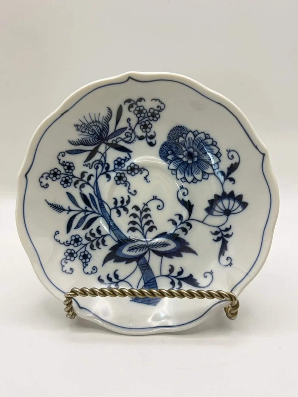 Blue Danube Set of 3 Teacup Saucers 5.5” Ribbon Banner Backstamp Farmhouse